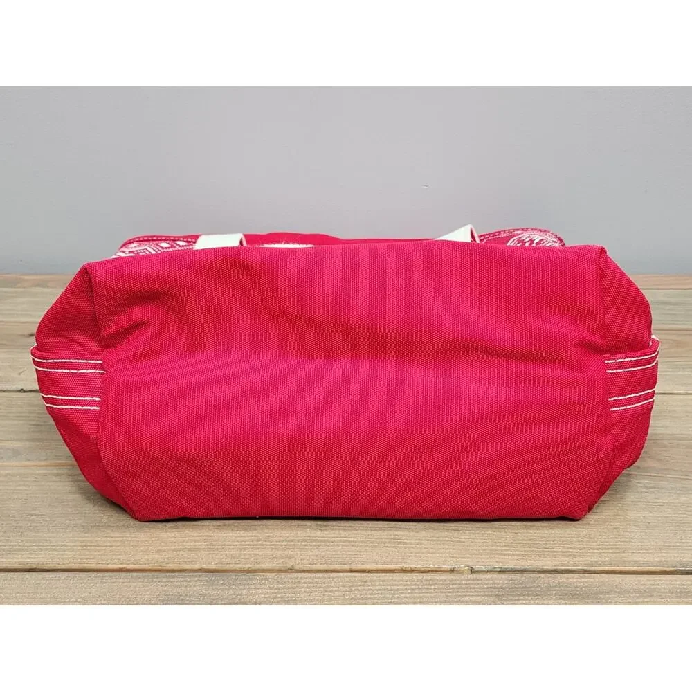 Lands End Medium Size Nordic Snowflake Red Canvas Zip Tote